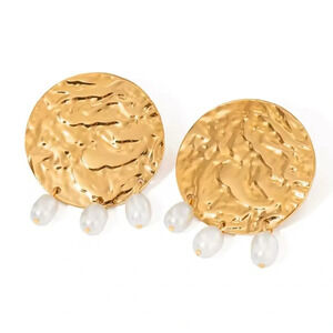 Sedona Retro Pearl Medallion 18K Gold Stainless Steel Waterproof Earrings